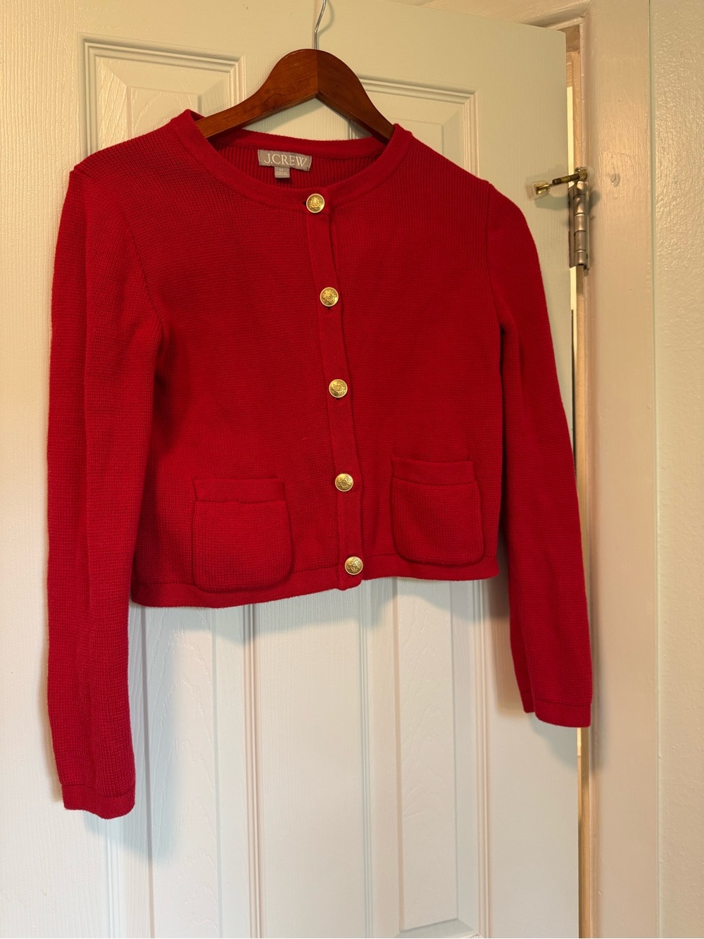 J.Crew Red Button-Up Knit Cropped Cardigan